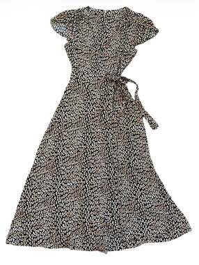 Free People Leopard Print Wrap Maxi Dress Short Sleeve Size M